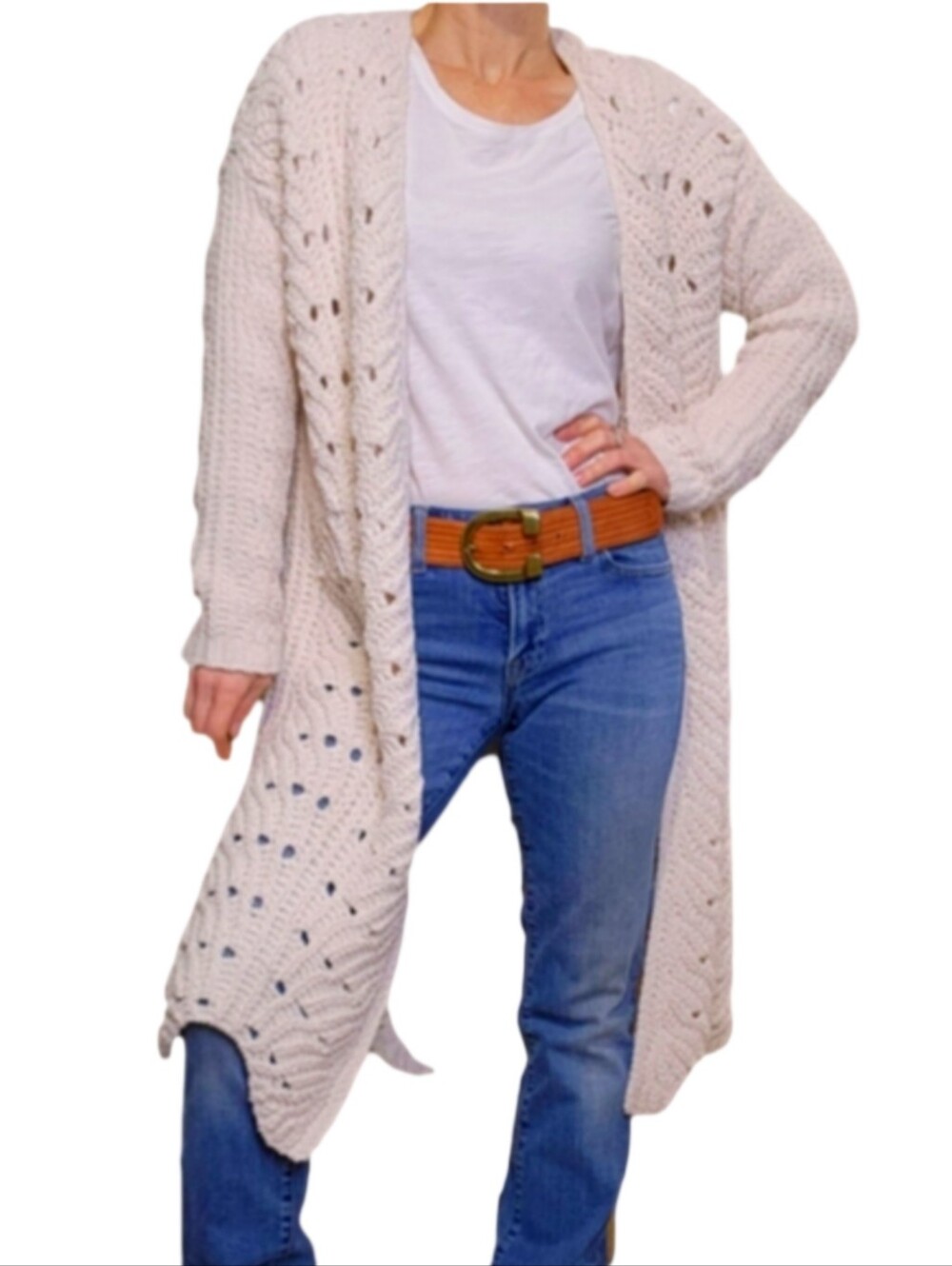 Moon & Madison Crochet Knit Longline Cardigan